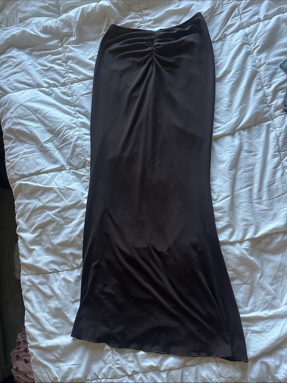SHEIN Black Ruched-Front Maxi Slip Skirt